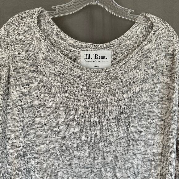 M. Rena Knit Sweater Gray Marled Textured Dolman Short Sleeves USA Made Size L - Picture 2 of 15